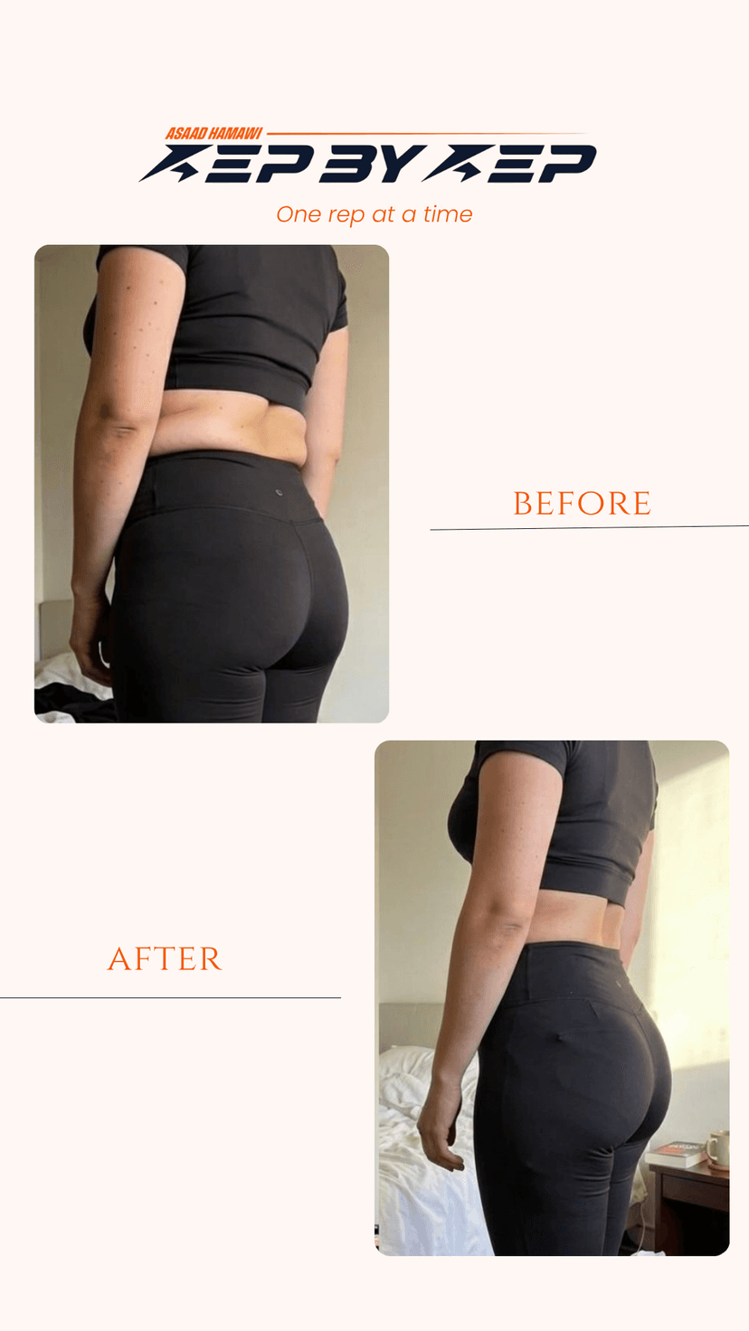 Client body transformation before and after - nutrition coaching outcome 19