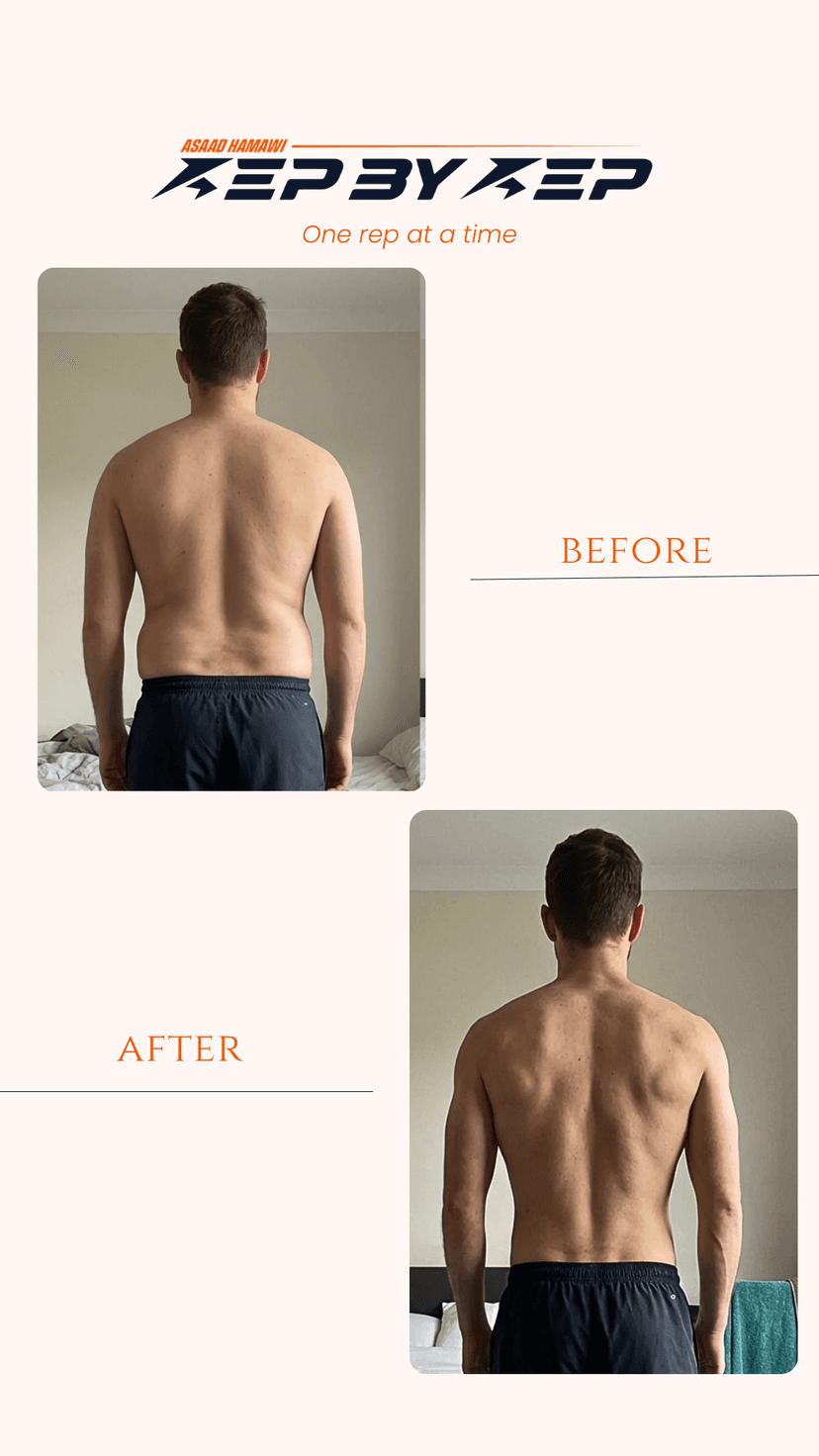 Client body transformation before and after - nutrition coaching outcome 21
