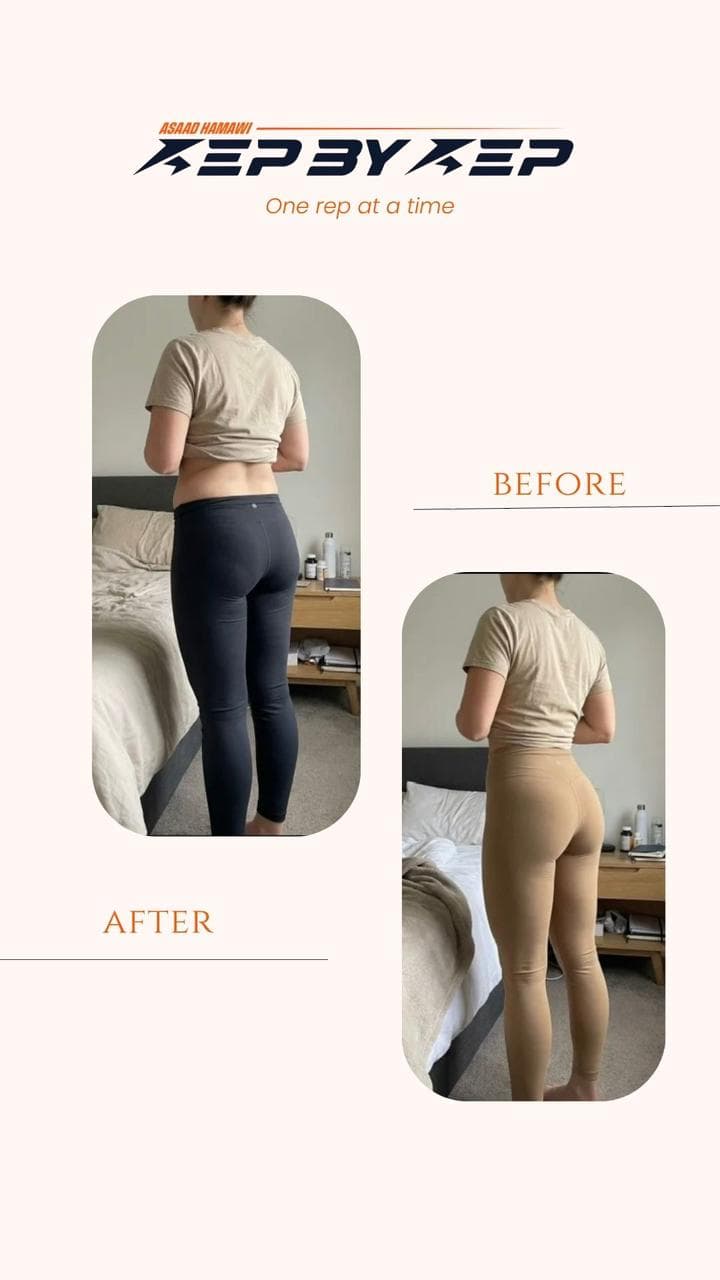 Client body transformation before and after - nutrition coaching outcome 22
