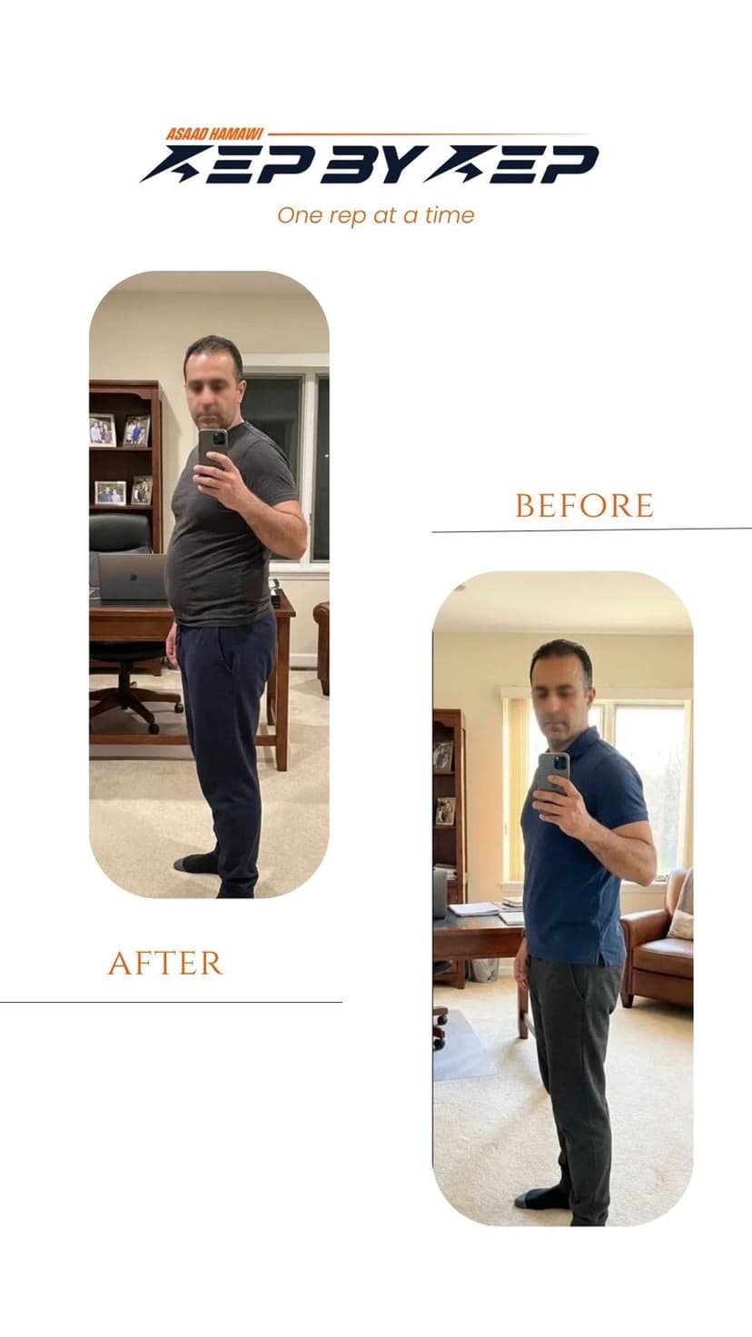 Client body transformation before and after - nutrition coaching outcome 24